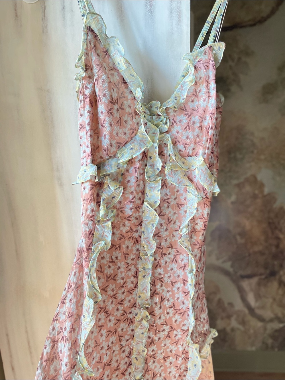 Rebecca Taylor Pink and Pale Green Floral Ruffle Slip - Picture 3 of 7